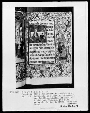 Lateinisches Stundenbuch (Sachsenheim-Gebetbuch) — Textseite mit zwei Miniaturen, Folio 127recto