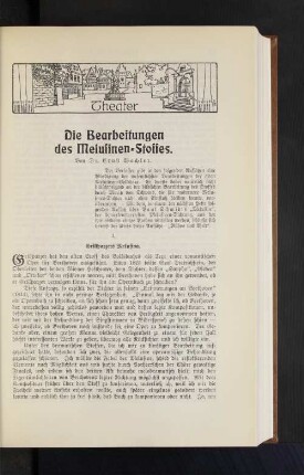 Die Bearbeitungen des Melusinen-Stoffes. Von Dr. Ernst Wachler.