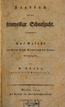 Handbuch für die feinwollige Schaafzucht