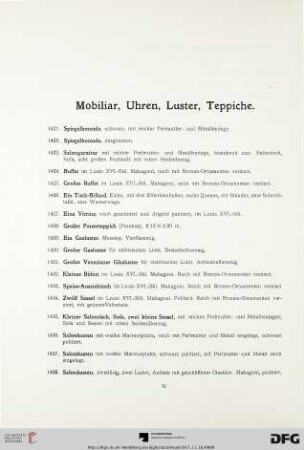 Mobiliar, Uhren, Luster, Teppiche (Nr. 1421-1468)