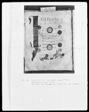 Evangeliar aus Prüm — Initialseite I(nitium) mit Löwen, Folio 80verso