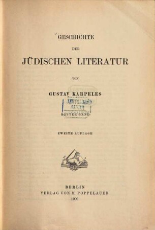 Geschichte der jüdischen Literatur. 1