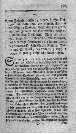 Geschichte und gegenwärtiger Zustand der Elektricität.