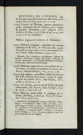 543-546, Histoires tragiques & littéraires de l´Europe