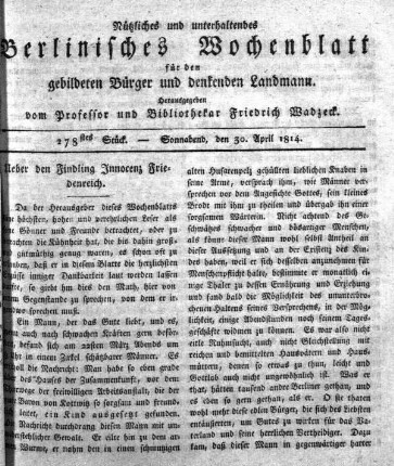 278stes Stueck, Sonnabend, den 30.April 1814