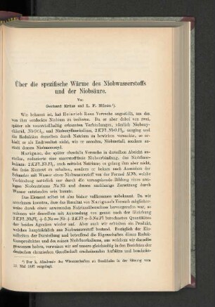 Über die spezifische Wärme des Niobwasserstoffs und der Niobsäure.