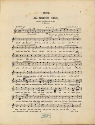 Aus Frankreich zurück : kom. Duett für Tenor u. Baß mit Pianoforte-Begl. ; op. 14