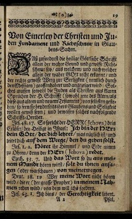 Von Einerley der Christen und Juden Fundament und Richtschnur in Glaubens-Sachen.