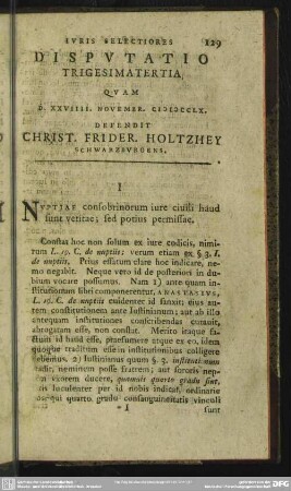 Disputatio Trigesimatertia Quam D. XXVIIII. Novembr. MDCCLX. Defendit Christ. Frider. Holtzhey Schwarzburgens