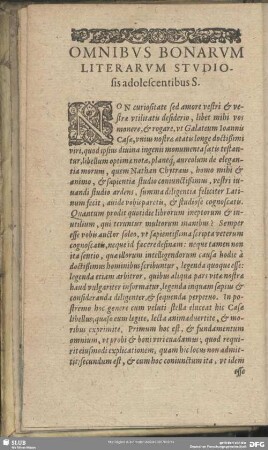 Omnibus Bonarum Literarum Studiosis adolescentibus S.