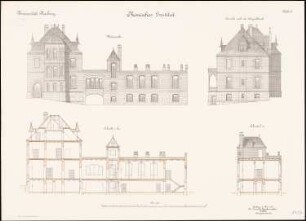Chemisches Institut der Philipps-Universität Marburg Erweiterung: Aufriss Seitenansicht, Westansicht, Querschnitte 1:100