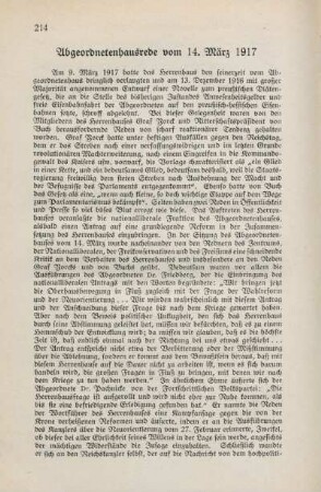 Abgeordnetenhausrede vom 14. März 1917