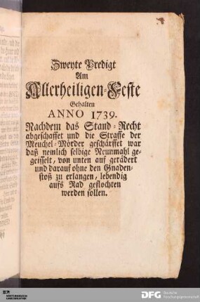 Zweyte Predigt Am Allerheiligen-Feste.
