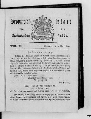 Num. 18, Ausgabe vom 5. Mai 1819