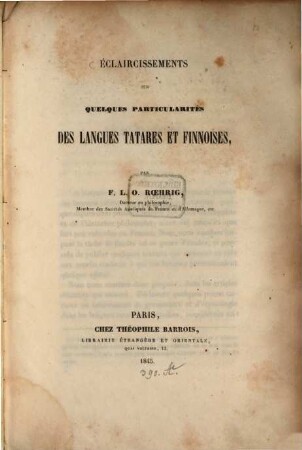 Eclaircissements sur quelques particularités des langues Tatares et Tinoises