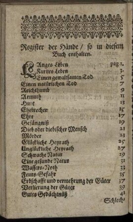 Register der Hände, so in diesem Buch enthalten.