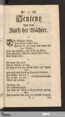 Sententz Aus dem Rath der Wächter.