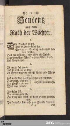 Sententz Aus dem Rath der Wächter.