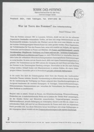 Wer ist Terre des Femmes? : Eine Selbstdarstellung; Stand Februar 1991