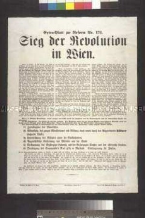 Maueranschlag: Sieg der Revolution in Wien. Extra-Blatt zur Reform Nr. 171