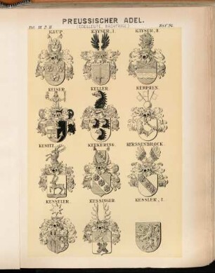 Taf. 94. Kaup. - Kayser. I. - Kayser. II. - Keiser. - Keller. - Kemphen. - Kenitz. - Kerkering. - Kerssenbrock. -Kesseler. - Kessinger. - Kessler. I.