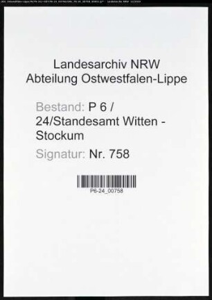 Sterberegister Standesamt Witten-Stockum