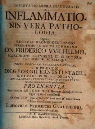 Disp. med. inaug. de inflammationis vera pathologia