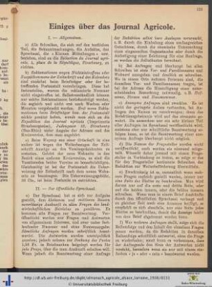 Einiges über das Journal Agricole.