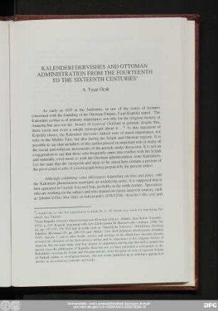 Kalenderi Dervishes And Ottoman Administration From The Fourteenth To The Sixteenth Centuries A. Yaşar Ocak