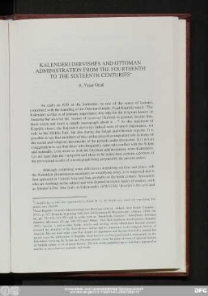 Kalenderi Dervishes And Ottoman Administration From The Fourteenth To The Sixteenth Centuries A. Yaşar Ocak