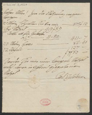 Brief an B. Schott's Söhne : o.D.