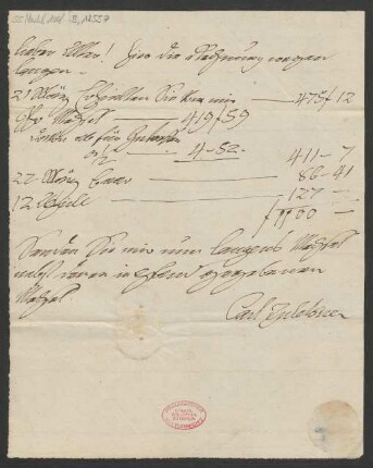 Brief an B. Schott's Söhne : o.D.