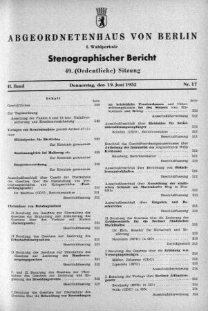 Nr. 17 (49), 19. Juni 1952