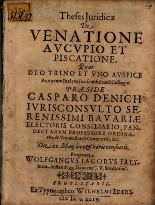 Theses iur. de venatione, aucupio et piscatione
