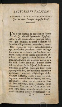 III-VIII, Lectoribus Salutem