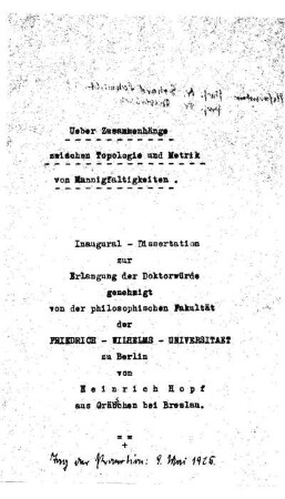 Ueber Zusammenhänge zwischen Topologie und Metrik von Mannigfaltigkeiten