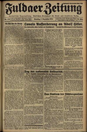 Erste Ausgabe vom Sonntag, den 02. Dezember 1934.