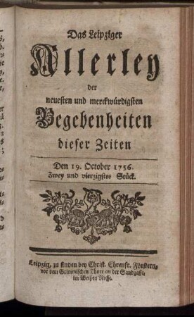 Den 19. October 1756. Zwey und vierzigstes Stück.