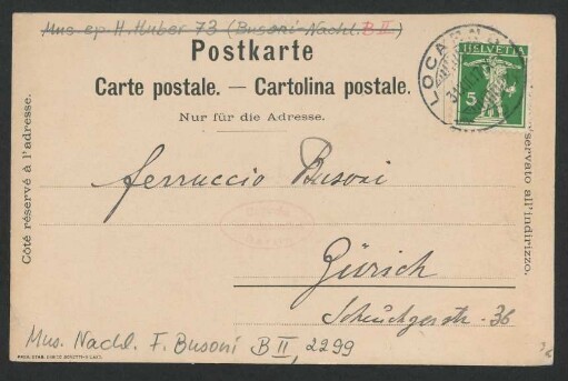 Ansichtspostkarte an Ferruccio Busoni : 31.12.1917