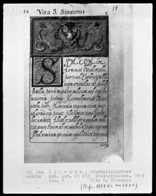 Heiligenleben — Vignette mit ornamentalem Schmuck und einem Cherubim