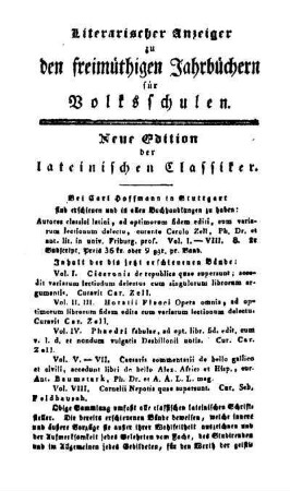 Literarischer Anzeiger zu den freimüthigen Jahrbüchern für Volksschulen