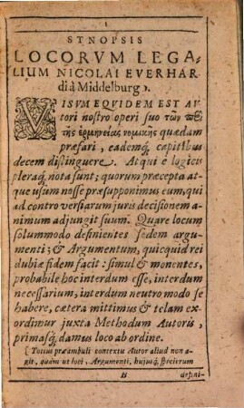 Synopsis locorum legalium Nicolai Everhardi a Middelburgo ...