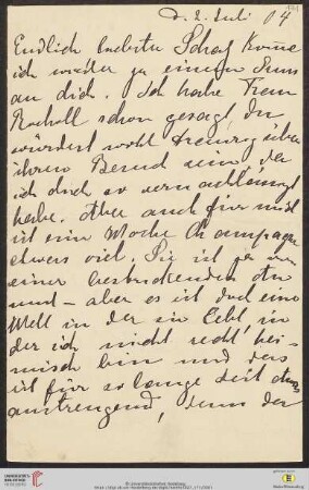 Heid. Hs. 3487,171: Brief von Marie Luise Gothein an Eberhard Gothein