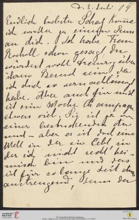 Heid. Hs. 3487,171: Brief von Marie Luise Gothein an Eberhard Gothein