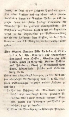 Kurfürstliche Proklamation vom 11. März 1848