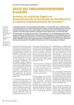 Skizze des Forschungsprogramms GramKidSII. Verbessert ein zusätzliches Angebot von Grammatikunterricht im Fach Deutsch der Sekundarstufe II die expliziten Grammatikkenntnisse des Deutschen?