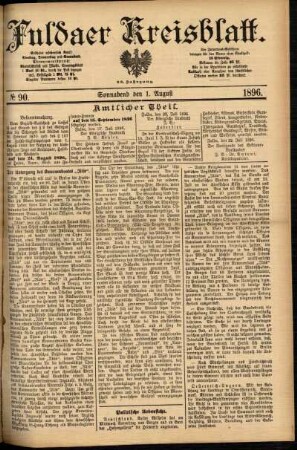 Erste Ausgabe vom Samstag, den 01. August 1896.