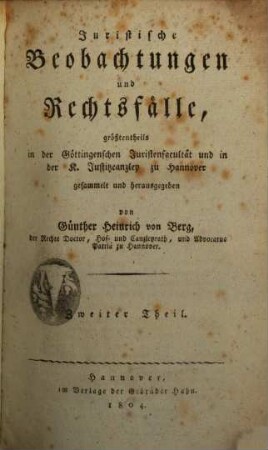 Juristische Beobachtungen und Rechtsfälle, 2