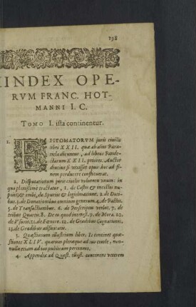 Index Operum Franc. Hotmanni I.C.