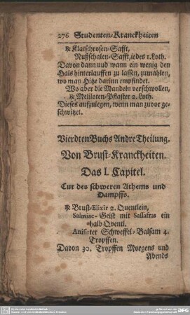 Vierdten Buchs Andre Theilung. Von Brust-Kranckheiten